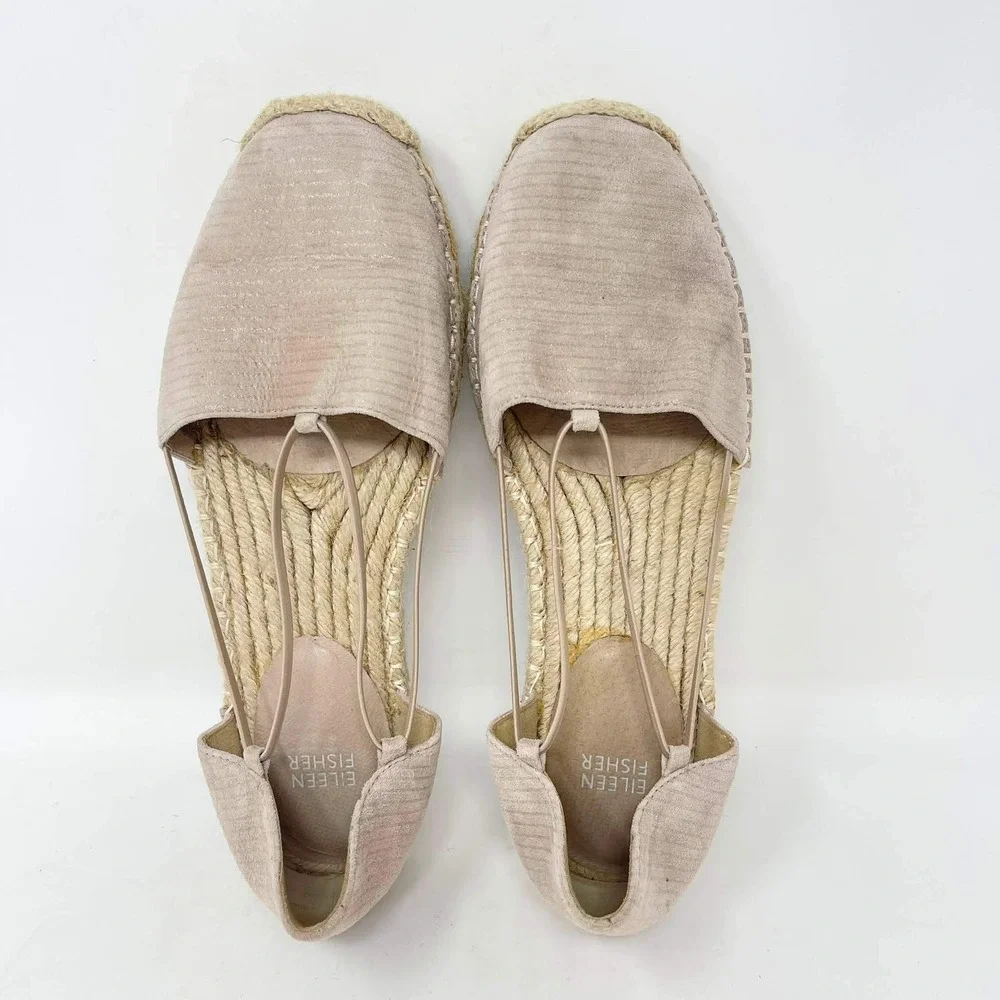 Eileen Fisher Lee D'Orsay Espadrille Flats Womens 10 Taupe Metallic Suede